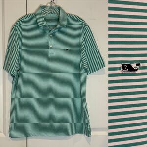 Vineyard Vines Performance Polo Short Sleeve Shirt Green White Stripe M
